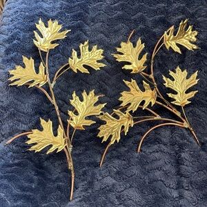 Vintage Brass Copper Leaves Wall Decor Home Interiors Metal Pair
